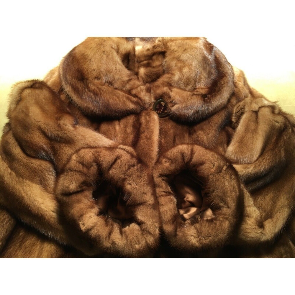 SAKS 5th AVENUE genuine MINK TRAPEZE COAT, “Whiskey”, 3/4 length, Women’s XL - Picture 6 of 10
